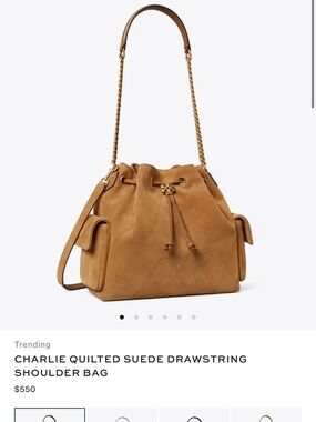 Tory Burch Quilted Suede Drawstring Shoulder Bag - Tan